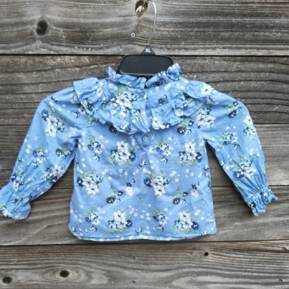 Janie and Jack Blue Floral Ruffle Blouse